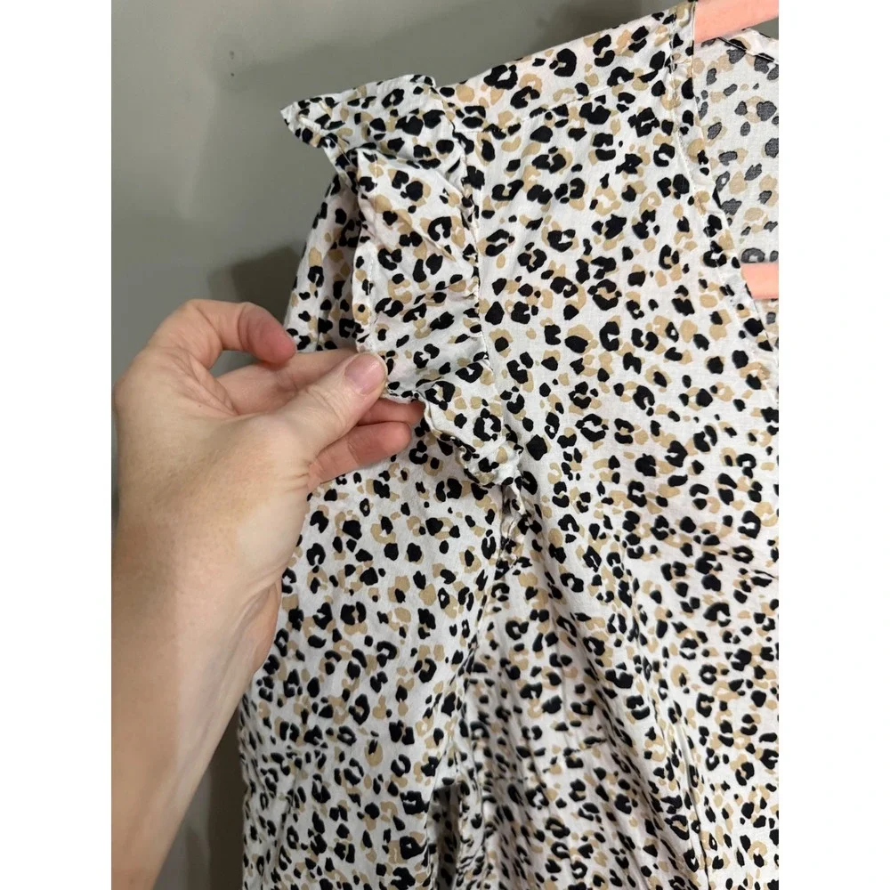 J.Crew Leopard Print Tiered Babydoll Mini Dress 100% Cotton V-Neck L‎ Momcore